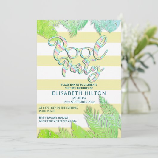 Cool leuk zomerscript poolparty verjaardag kaart (Staand voorkant)