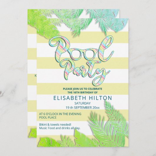 Cool leuk zomerscript poolparty verjaardag kaart (Voorkant / Achterkant)