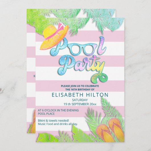 Cool leuk zomerscript poolparty verjaardag kaart (Voorkant / Achterkant)