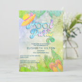Cool leuk zomerscript poolparty verjaardag kaart (Staand voorkant)