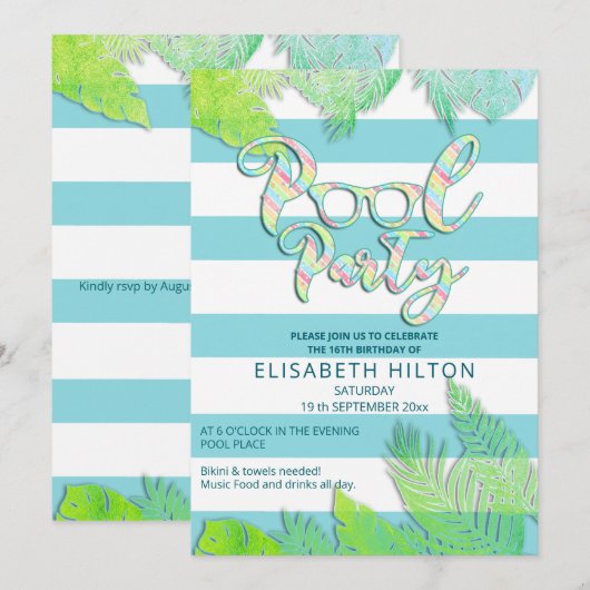 Cool leuk zomerscript poolparty verjaardag kaart (Voorkant / Achterkant)
