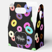 Cool leuke kleurrijke donuts patroon zwart Monogra Bedankdoosjes (Geopend)