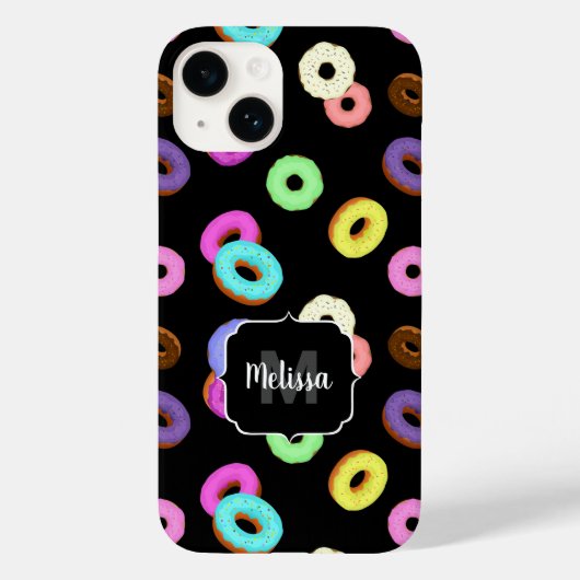 Cool leuke kleurrijke donuts patroon zwart Monogra Case-Mate iPhone Case (Achterkant)