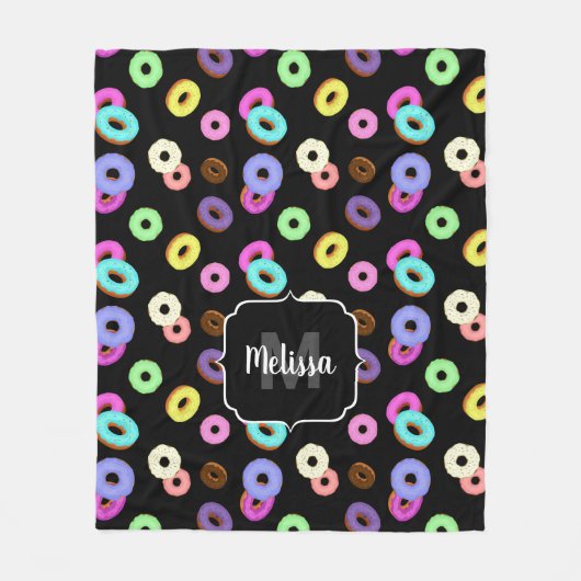 Cool leuke kleurrijke donuts patroon zwart Monogra Fleece Deken (Voorkant)