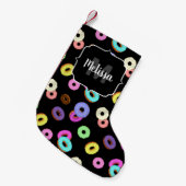 Cool leuke kleurrijke donuts patroon zwart Monogra Kleine Kerstsok (Voorkant (Hangend))