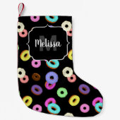 Cool leuke kleurrijke donuts patroon zwart Monogra Kleine Kerstsok (Voorkant)