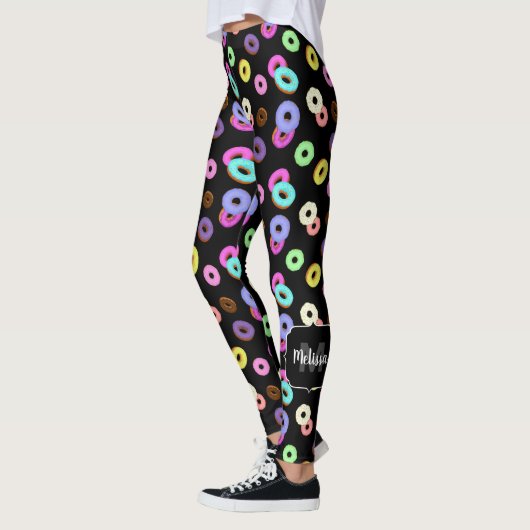 Cool leuke kleurrijke donuts patroon zwart Monogra Leggings (Links)