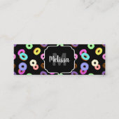 Cool leuke kleurrijke donuts patroon zwart Monogra Mini Visitekaartje (Voorkant)