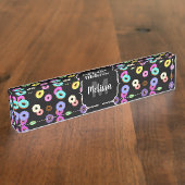 Cool leuke kleurrijke donuts patroon zwart Monogra Naambordje (Zijkant)