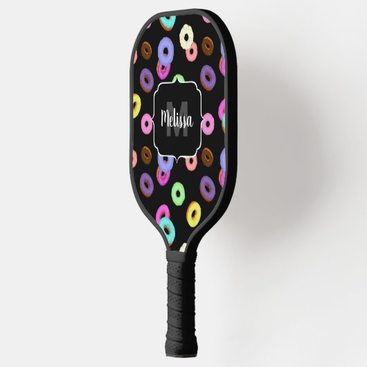 Cool leuke kleurrijke donuts patroon zwart Monogra Pickleball Paddle (Links)