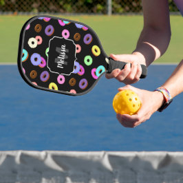 Cool leuke kleurrijke donuts patroon zwart Monogra Pickleball Paddle