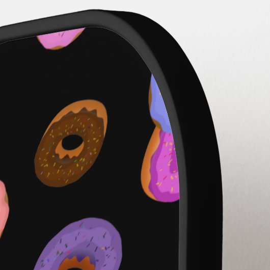 Cool leuke kleurrijke donuts patroon zwart Monogra Pickleball Paddle (Links Detail)