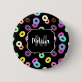 Cool leuke kleurrijke donuts patroon zwart Monogra Ronde Button 5,7 Cm (Voorkant)
