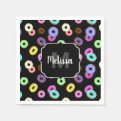 Cool leuke kleurrijke donuts patroon zwart Monogra Servet (Voorkant)