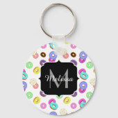 Cool leuke kleurrijke donuts patroon zwart Monogra Sleutelhanger (Achterkant)