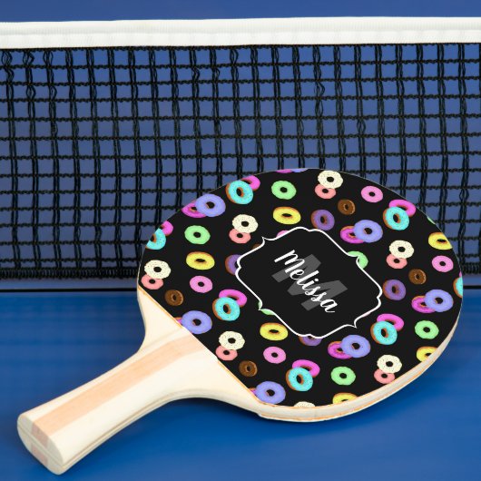 Cool leuke kleurrijke donuts patroon zwart Monogra Tafeltennisbatje (Insitu)