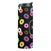 Cool leuke kleurrijke donuts patroon zwart Monogra Thermosbeker (Gedraaid links)