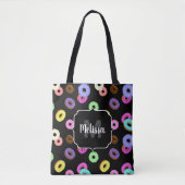 Cool leuke kleurrijke donuts patroon zwart Monogra Tote Bag (Voorkant)