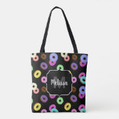 Cool leuke kleurrijke donuts patroon zwart Monogra Tote Bag (Achterkant)