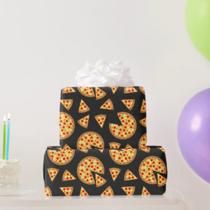 Cool leuke pizza en plakjes patroon op donkergrijs cadeaupapier