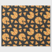 Cool leuke pizza en plakjes patroon op donkergrijs cadeaupapier (Vlak)
