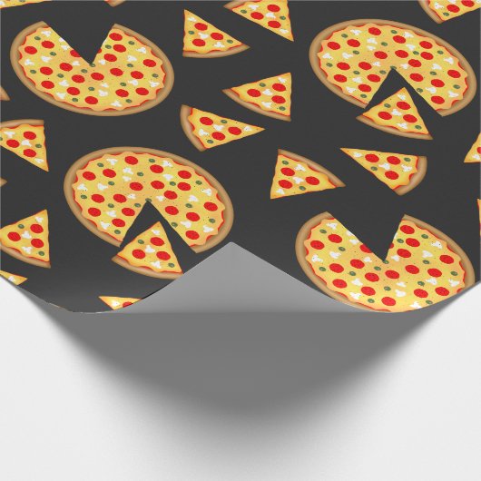 Cool leuke pizza en plakjes patroon op donkergrijs cadeaupapier (Hoek)
