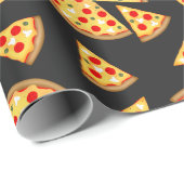 Cool leuke pizza en plakjes patroon op donkergrijs cadeaupapier (Rol Hoek)