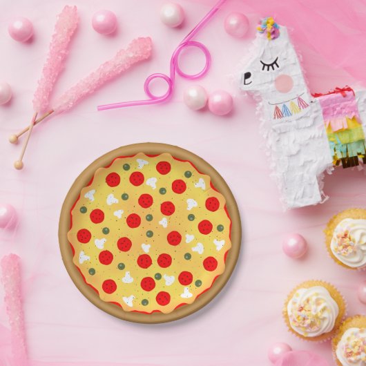 Cool leuke pizza party kinderen verjaardag papieren bordje (Feest)