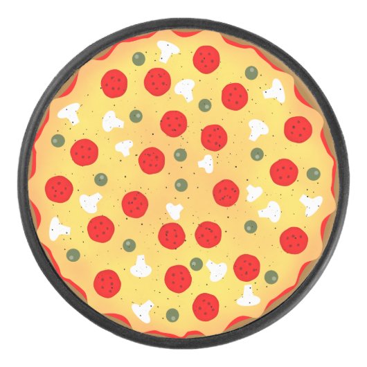 Cool leuke pizza pepperoni paddenstoel hockey puck (Voorkant)