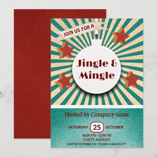 Cool leuke retro jingle & mingle vakantie partij kaart (Voorkant / Achterkant)