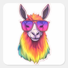 Cool LGBTQ+ Lama in een zonnebril Vierkante Sticker