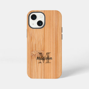 Cool licht bruine bamboe houtprint Monogram iPhone 13 Mini Hoesje