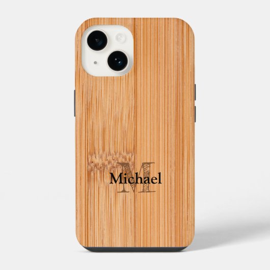 Cool lichtbruine bamboe houtprint Monogram iPhone Hoesje (Achterkant)