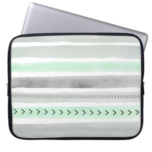 Cool Light Green Grey Waterverf Stripes Patroon Laptop Sleeve
