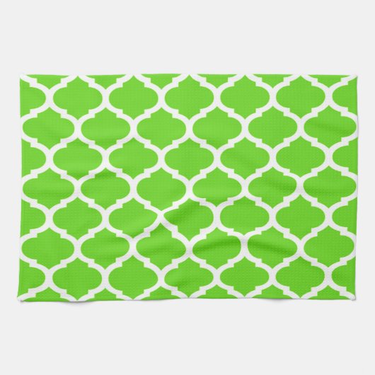 Cool Lime Green Moroccan Quatrefoil Pattern Theedoek (Horizontaal)