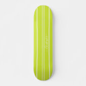 Cool Lime Green White Racing Stripes Monogramed Persoonlijk Skateboard (Voorkant)