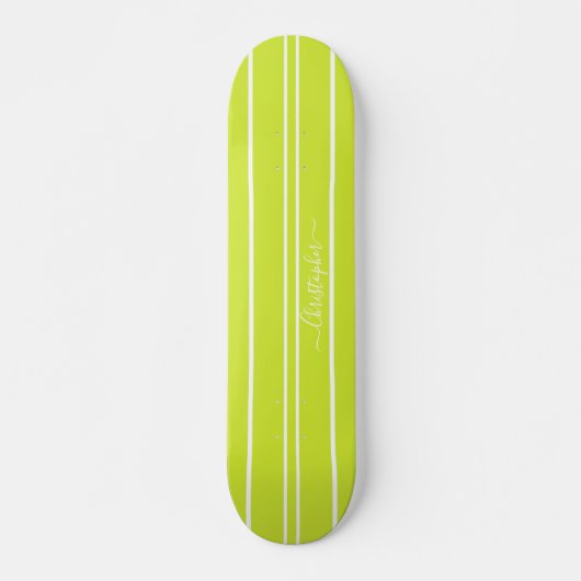Cool Lime Green White Racing Stripes Monogramed Persoonlijk Skateboard (Voorkant)