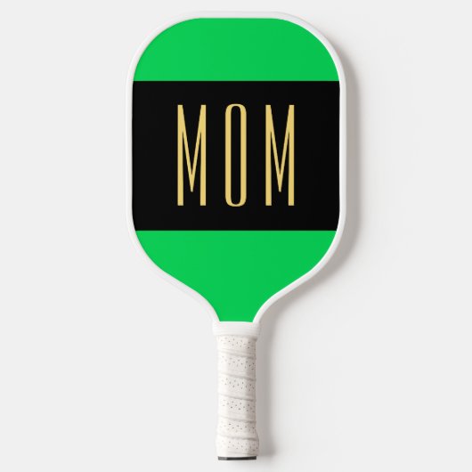 Cool Lime Green Wide Center Black Stripe MOM-tekst Pickleball Paddle (Voorkant)