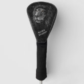Cool Lion Black Marble Background Monogram Golfheadcover (Voorkant)