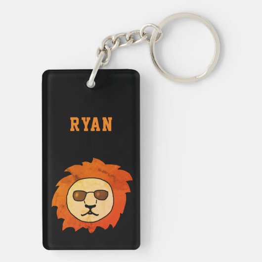 Cool Lion Drawing Black Naam Sleutelhanger (achterkant)