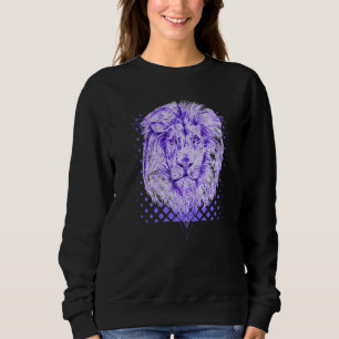 Cool Lion Head Royal Paarse Halftone Retro Trui