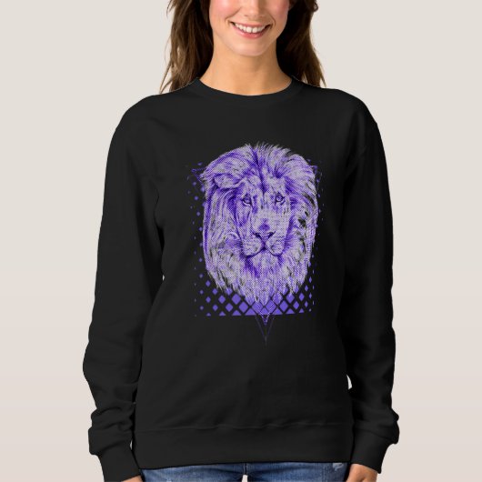 Cool Lion Head Royal Paarse Halftone Retro Trui (Voorkant)