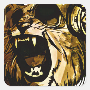 Cool Lion hoofd met bril en hoofdtelefoon Vierkante Sticker