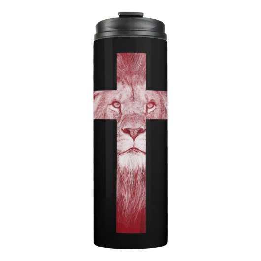 Cool Lion Judah Cross Jesus Gift voor christenen Thermosbeker (Voorkant)