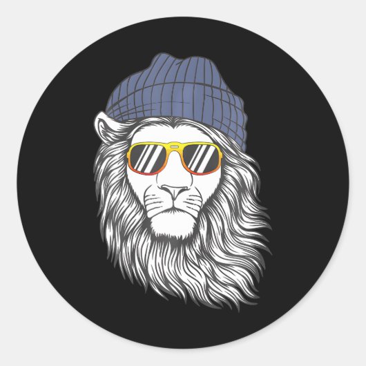 Cool Lion Lovers Head met Zonnebril Lion Head Ronde Sticker (Voorkant)