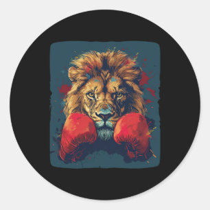 Cool Lion met bokshandschoenen kostuum Ronde Sticker