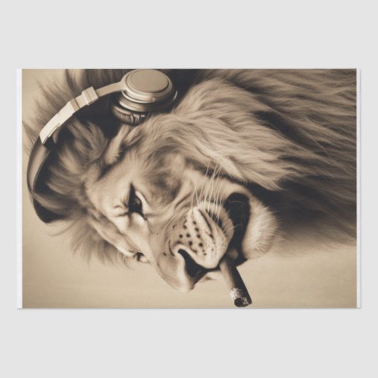 Cool Lion met hoofdtelefoon Roken decoupage / tiss Tissuepapier (Voorkant)