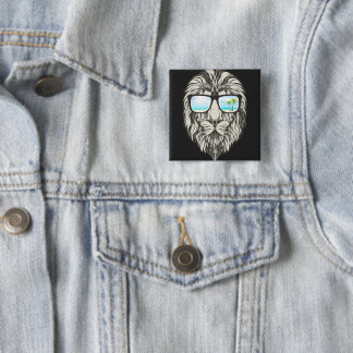 Cool Lion met zomerzonnebril T-shirt Vierkante Button 5,1 Cm