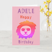 Cool Lion Pink Happy Birthday Girly Kaart (Gele Bloem)