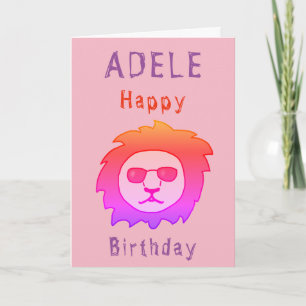 Cool Lion Pink Happy Birthday Girly Kaart